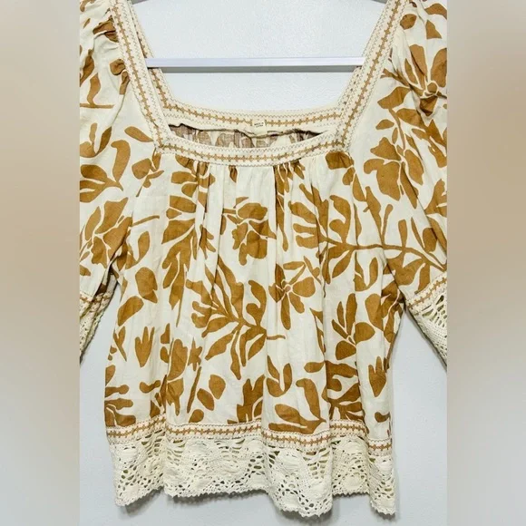 Christian Siriano Cream and Brown Floral Blouse - Picture 5 of 10